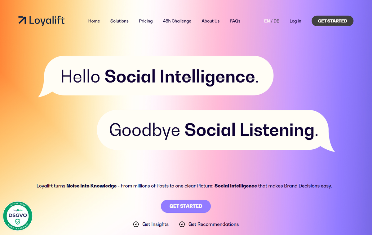 Startseite der Social-Intelligence-Plattform Loyalift