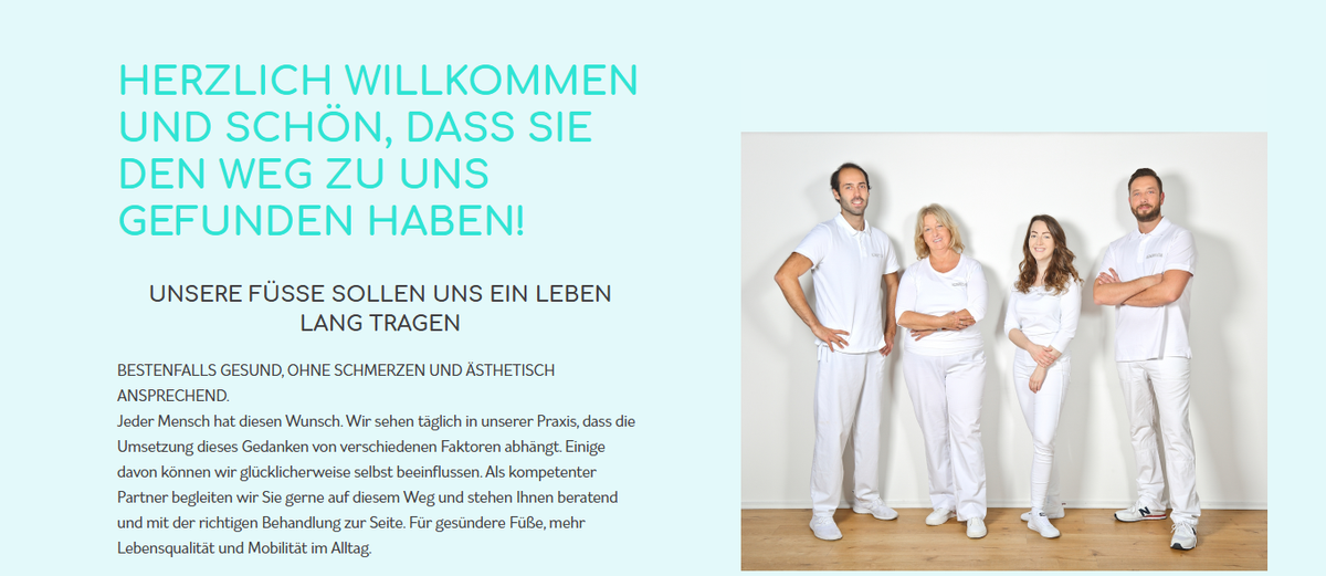 Willkommen- und Teamansicht der Fachpraxis Podologie Landshut
